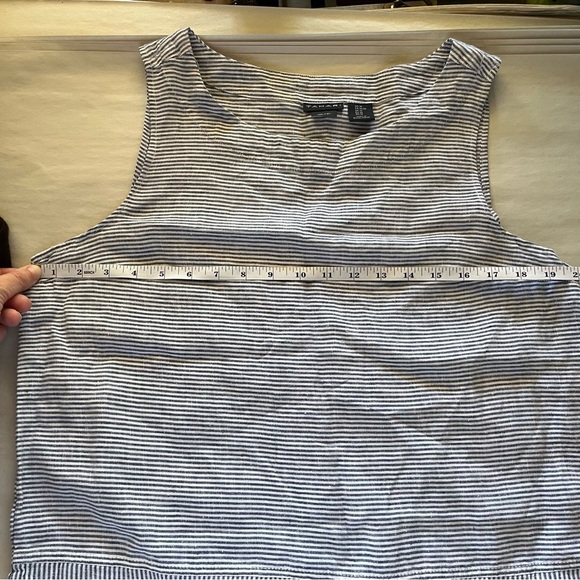 Tahari Blue and White Striped 100% Linen Boxy Tank Top Contrasting Stripes - Picture 7 of 8